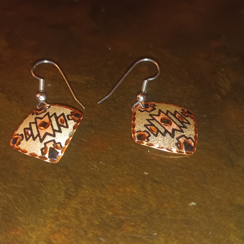 Geometric Gold and Black Dangle Earrings